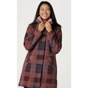 Denim & Co. Plaid Print Sherpa Lined Fleece Zip & Snap Front Coat XL